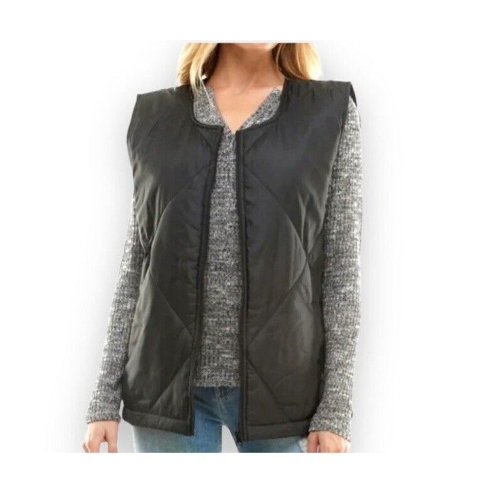Socialite Quilted Vest FabFitFun Black Lightweight NEW W Tag L/XL